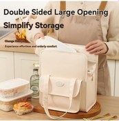 Resim Kalınlaşmış Su Geçirmez Pu Deri Öğle Yemeği Çantası Peva Astar Bej - Krem 