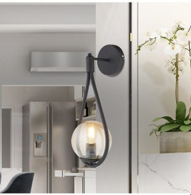 Resim Mirza Tekli Siyah Bal Camlı Modern Yatak Başı Salon Aplik Siyah 