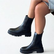Resim Ne&ve Shoes Siyah Deri İki Yandan Lastikli Yuvarlak Burunlu Kalın Tabanlı Kadın Chelsea Bot Siyah 