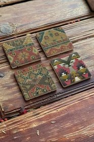 Resim Oscar Stone Decor Baskılı Doğaltaş Bardak Altlığı 4'Lü Set Desen Tile 4Dsn-113 