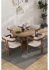 Resim Avvio Carmen Serisi Bohem Ayak 4'lü Tokyo Metal Demonte Sandalye Masa Sandalye Takımı Akça Masa Sandalye Kahve Kumaş Krem 