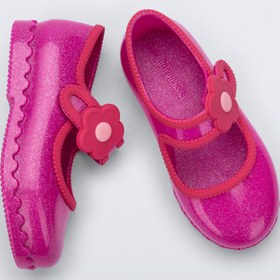 Resim Mini Melissa Hip Ballerina Simli Pembe Çiçekli Kız Bebek & Çocuk Babeti | 22-30 Numara | Melflex® Vegan | İkonik Kokulu 