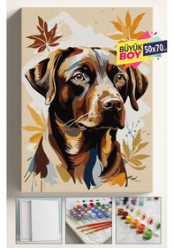 Resim Sayılarla Boyama Seti Numaralı Tuval Fırça Boya Dahil Kasnaklı Set 50x70 Cm - Kahverengi Köpek 