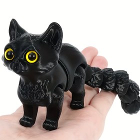 Resim 1 adet 3D Baskılı Menteşeli Karikatür Kedi Heykeli, Plastik Eklemeler Uzatılabilir Yaratıcı Masaüstü Dekorasyonu, Yatak Odası için Uygun, İç Mekan Kullanımı, Elektrik Gerektirmez, Çok Uygun Cadılar Bayramı / Noel / Paskalya Göz Stili Rastgele 