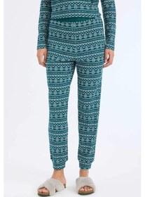 Resim DeFacto Fall in Love Pijama Takımı Waffle Kumaş Uzun Kollu Üst Esnek Belli Uzun Alt D2284AX24WNGN1040 Yeşil 