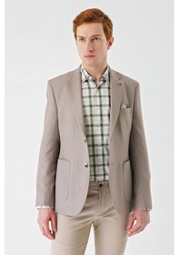 Resim İmza Örme Mono Yaka Çift Yırtmaç Likralı 6 Drop Slim Fit Dar Kesim Klasik Ceket 1002240138 - Bej 