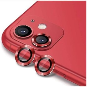 Resim Apple iPhone 12 Kamera Koruyucu Lens Mercek Metal Çerçeveli 2li Set Kırmızı Red 