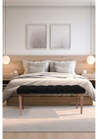 Resim Gazzini Classic Retro Gürgen Ayak Chester Model Kapitoneli Siyah Puf Bench - Ceviz Ayak 