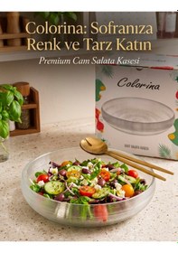 Resim 24,7 Cm Premium Cam Salata Kasesi Şeffaf Çizgili Tasarım Büyük Boy Servis Kasesi 