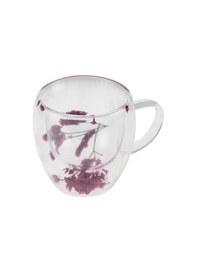 Resim Cam Bardak İki Katlı Cam Çiçek Desenli 