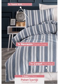 Resim Sport Çizgili Nevresim Takımı Tek Kişilik Soft Line Lacivert Lacivert 