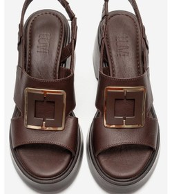 Resim Luvishoes Lucıa Kahverengi Tokalı Hakiki Deri Kadın Dolgu Topuklu Sandalet Kahverengi 