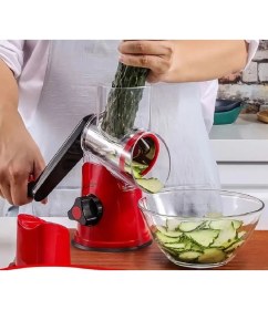 Resim Kırmızı Çevirme Kollu Sebze Doğrayıcı ve Dilimleyici, Pratik ve Kolay Kullanım 