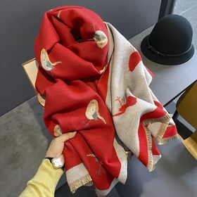 Resim Kadınlar için Yumuşak ve Nefes Alabilen Kuş Desenli Eşarp - Sıcak Suni Yün Şal, Püsküllü Kenarlar, Canlı Kırmızı, Yeşil, Mavi, Sarı Tasarım - Sonbahar ve Kış Dış Giyim, Bohem Tarzı, Sarma Şal 