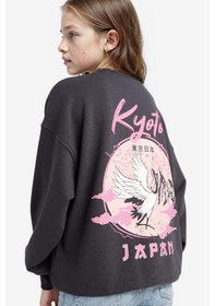 Resim Defacto Kız Çocuk Oversize Geniş Kalıp Bisiklet Yaka Sırt Baskılı Sweatshirt E6756a825auar220 Antrasit 