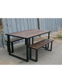 Resim Umut Park Metal Ahşap Yemek Masası ve Oturma Bankı. 