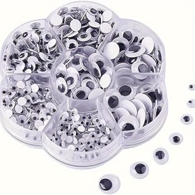 Resim 750 Adet Kendinden Yapışkanlı Gözler Seti - Çeşitli Boyutlar, Siyah & Beyaz Plastik El Sanatları Stickerları DIY Projeler ve Süslemeler İçin 
