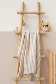 Resim Çizgili İnce Müslin Bebek Örtüsü 2'li Set 100x100 cm Bej 