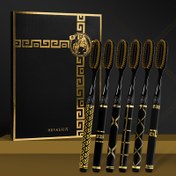 Resim 6 Paket Premium Siyah ve Altın Desenli Saplı Diş Fırçaları - Yumuşak Naylon Kıllarla Tam Başlı Nazik Temizlik, Kokusuz Manuel Diş Fırçası Seti Yetişkinler İçin - Unisex, Şık Hediye Kutusu Dahil 