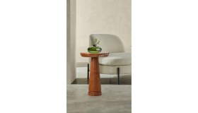 Resim Ahşap Tekli Mantar Yan Sehpa Modern 50 cm Açık Ceviz Fiskos Çiçeklik 