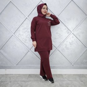 Resim Esra Butik Bordo Taş Detaylı Tesettür Tunik Pantolon Ikili Takım - Günlük Spor Şık Kombin 