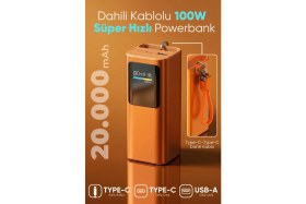 Resim Enshall 100W Süper Hızlı 20.000MAH Acl Mini Taşınabilir Type-C Kablolu Güç Bankası Powerbank 