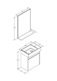 Resim Orka Yedisu 45 Cm Mdf Parlak Siyah Mini Banyo Dolabı Takımı Siyah 