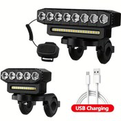 Resim 1 adet USB Şarj Edilebilir Bisiklet Farı Korna ile - 5/8 LED, Çift Aydınlatma Modları, Uzun Pil Ömrü, ABS Malzeme, Koltuk Direği Montajı, Su Geçirmez Değil, Güvenli Gece Sürüşü için, Bisiklet Farı|Şık Siyah Tasarım|Güvenli Koltuk Montajı, Bisiklet Işığı 