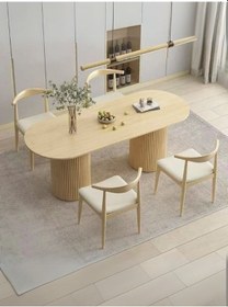 Resim Sierra İskandinav Oval Ahşap Bohem Masa 90x190 Krem 