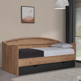 Resim Setay Karyola, Soft Çekmeceli Karyola + 1 Adet Comfort Yatak - Antrasit, Ceviz 