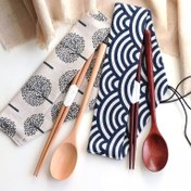 Resim 1 Takım Ahşap Kaşık ve Çubuk Seti - Orijinal Ahşap Kaşık ve Çubuklu Taşınabilir Yemek Takımı, Seyahat, Kamp, Piknik için Kompakt - Hijyenik Tek Kullanımlık Yemek Seti, Yürüyüşçüler için Kolay Kullanım 