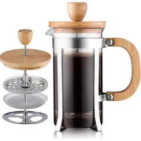 Resim Ahşap Detaylı 600 Ml Cam French Press 