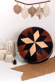 Resim Ottoman Pouffe Art Deco Iskandinav El Yapımı Hakiki Deri Orijinal Bohem Ottoman Puf Minder 60x30cm (DOLGULU) 