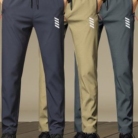 Resim 3 adet Erkek Casual Koşu Pantolonu - İnce, Hafif, Hızlı Kuruyan Polyester, Fermuar Detayları, Şık Baskı, Açık Hava Sporları ve Günlük Giyim için İdeal, Tatiller için Harika Bir Hediye, Normal Beden 