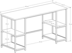 Resim Modern Çalışma Masası, Kitaplıklı, 140x50 cm, Ceviz-Siyah Metal, Ev ve Ofis için Bilgisayar Masası 