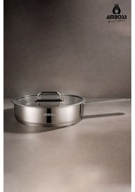 Resim Nova Paslanmaz Çelik Cam Kapaklı Tava 26x6 Cm Gri 