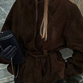 Resim Kadın Retro Ceket - Kemerli Bel Detaylı Şık Kahverengi Mont, Yapılandırılmış Esnemeyen Kumaş, Sonbahar/Kış için Düğmeli Ön Kapama, Ofis, Parti, Günlük Kombinler - Kadın Dış Giyim Ceketi, Bayan Ceketi, Kış Modası, Klasik Tasarım, deri mont, kadın ceket, deri mont kadın, mont kadın, ceket kadın, kadın deri c 