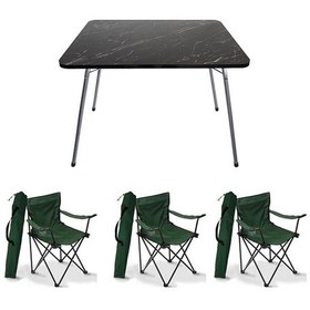 Resim Bofigo 60x80 Cm Granit Katlanır Masa + 3 Adet Kamp Sandalyesi Katlanır Sandalye Plaj Sandalyes Yeşil 