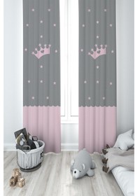 Resim Mekta Home Bebek Ve Çocuk Odası Taç Yıldız Desenli Çerçeveli 2 Kanat Fon Perde 