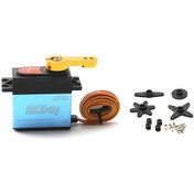 Resim Fosenze 20kg Dijital Servo 180 Derece, Paslanmaz Çelik Dişli, Mavi Kasa, Turuncu 25t Metal Kol, 4.8-6v, Pwm Kontrolü 