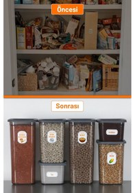 Resim İronika 12'li Sızdırmaz Silikon Kapaklı Etiketli 1300 Ml Kare Erzak Bakliyat Saklama Kabı Antrasit Antrasit 