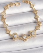 Resim BURCU MODA Pirinç Gold Renk Zirkon Taşlı Yonca Model Kadın Bileklik 