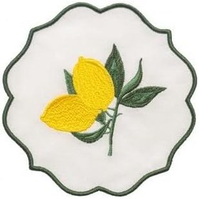 Resim Capri Limon Nakışlı Keten Bardak Altlığı/Kokteyl Peçete 4'lü Set 