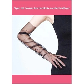 Resim Uzun Boy Likralı Siyah Mega Tül Eldiven 53 Cm Çok Renkli 