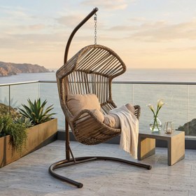 Resim Rehome Akçay Tek Kişilik Rattan Bahçe Salıncağı | Açık Kahve 