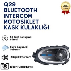 Resim Q29 1080p Kameralı Motosiklet Bluetooth Intercom Kask Kulaklığı-1489 