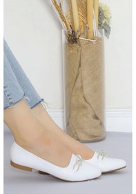 Resim Taş Detay Babet Ayakkabı Beyaz - 18971.264. Beyaz 