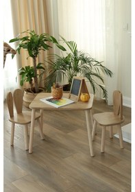 Resim Montessori Çocuk Masası 1 Masa & 1 Bunny Sandalye Kahverengi 