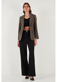 Resim Lela Regular Fit Kruvaze Yaka Kemerli Blazer Bayan Ceket 6839367 Kahve 