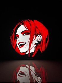 Resim nuvera house Kırmızı Saçlı Anime Kadın LED Masa Lambası – Kırmızı Işıklı Masa ve Gece Lambası 